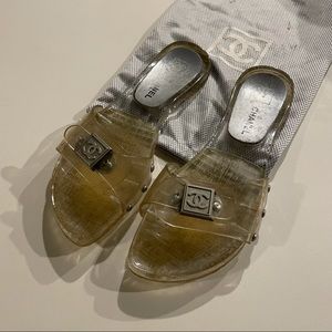 Chanel clear plastic slides